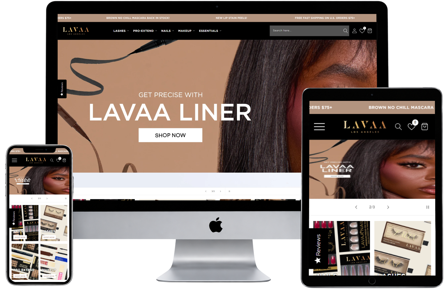 Lavaa ecommerce website shown across desktop, tablet and mobile.