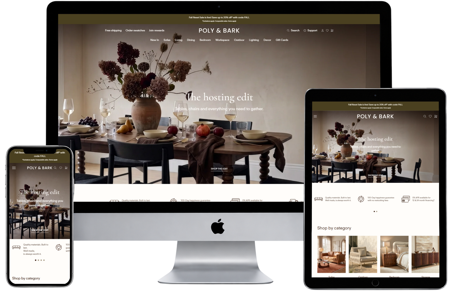 Poly & Bark website shown on desktop, tablet and mobile